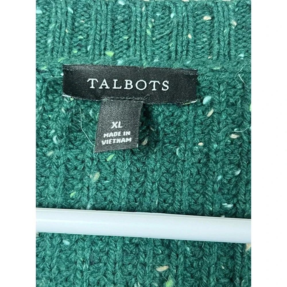 Talbots XL Green Tweed‎ Puff Sleeve Cable Knit Button Cardigan Speckled Sweater - Picture 5 of 10